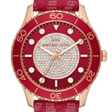 Michael Kors Runway Three-Hand Quartz Red Dial Red Leather Strap Watch For Women - MK7179