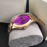 Michael Kors Slim Runway Purple Dial Rose Gold Steel Strap Watch for Women - MK3293