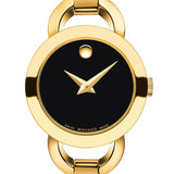 Movado Rondiro 22mm Black Dial Yellow Gold Steel Strap Watch For Women - 0606888