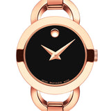 Movado Rondiro 22mm Black Dial Rose Gold Steel Strap Watch For Women - 0607065