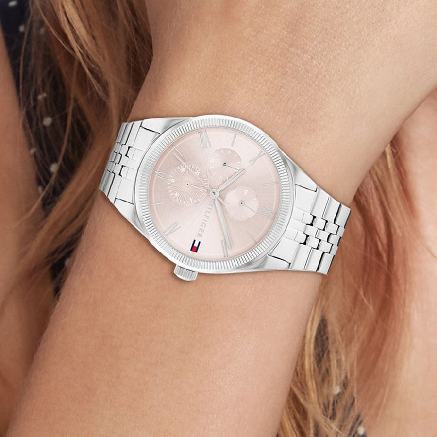 Tommy Hilfiger Monica Multifunction Chronograph Pink Dial Silver Steel Strap Watch For Women - 1782590