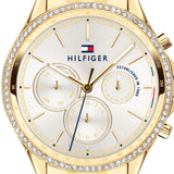 Tommy Hilfiger Ari Multifunction Diamonds Silver Dial Gold Steel Strap Watch for Women - 1781977