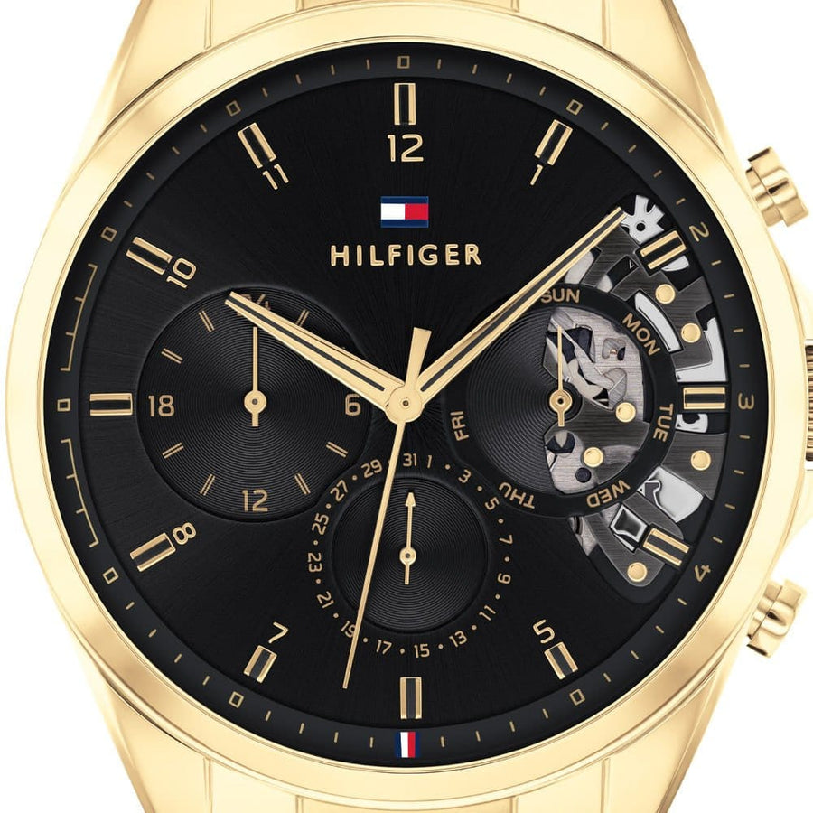 Tommy Hilfiger Baker Chronograph Black Dial Gold Steel Strap Watch for Men - 1710447
