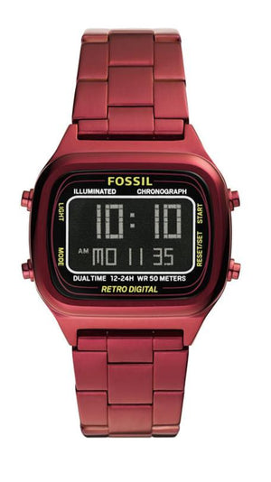 Fossil Retro Analog-Digital Black Dial Red Steel Strap Watch for Men - FS5897