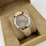 Burberry The City Beige Dial Beige Leather Strap Watch for Women - BU9107