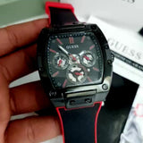 Guess Phoenix Multifunction Black Dial Black & Red Rubber Strap Watch for Men - GW0202G7