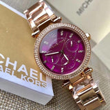 Michael Kors Parker Chronograph Purple Dial Rose Gold Steel Strap Watch For Women - MK6417