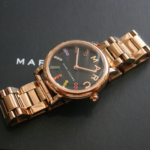 Marc Jacobs Roxy Black Dial Rose Gold Steel Strap Watch for Women - MJ3569