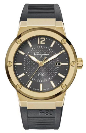 Salvatore Ferragamo F-80 Classic Black Dial Black Rubber Strap Watch for Men - SFHY01621