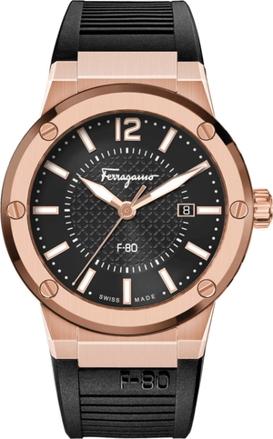 Salvatore Ferragamo F-80 Black Dial Black Rubber Strap Watch for Men - SFHY02522