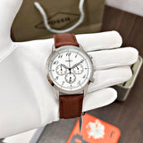 Fossil Neutra Chronograph White Dial Brown Leather Strap Watch for Men - FS6022