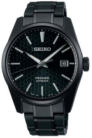 Seiko Presage Sharp Edged Series Black Dial Black Steel Strap Watch For Men - SPB229J1