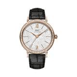 IWC Portofino Automatic Diamonds Silver Dial Black Leather Strap Watch for Women - IW357406