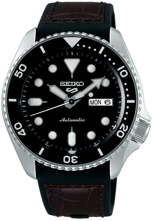 Seiko 5 Sports SKX Automatic Black Dial Black Leather Strap Watch for Men - SRPD55K2