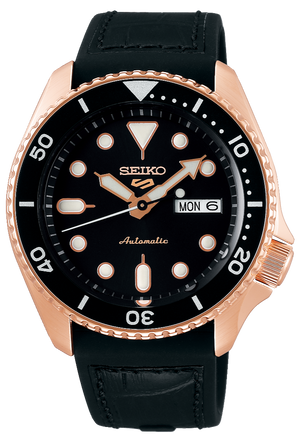 Seiko 5 Sport SKX Automatic Black Dial Black Leather Strap Watch For Men - SRPD76K1