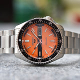 Seiko 5 Sports Double Hurricane Retro Orange Dial Silver Steel Strap Watch For Men - SRPK11K1