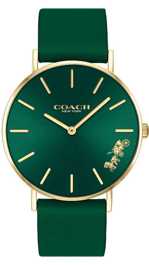 Coach Green Dial Green Leather Strap Watch for Women - 14503383