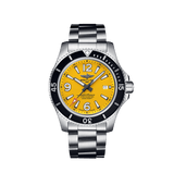 Breitling Superocean Automatic 44mm Yellow Dial Silver Steel Strap Watch for Men - A17375211/1A1