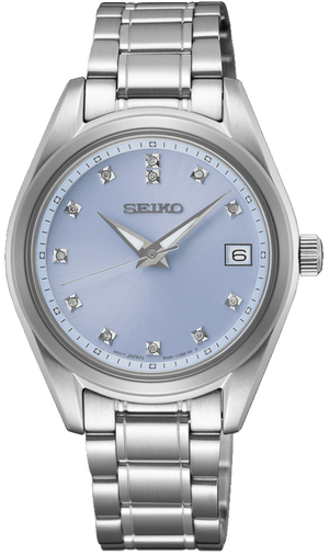 Seiko Diamond Blue Dial Silver Steel Strap Watch for Women - SUR581P1