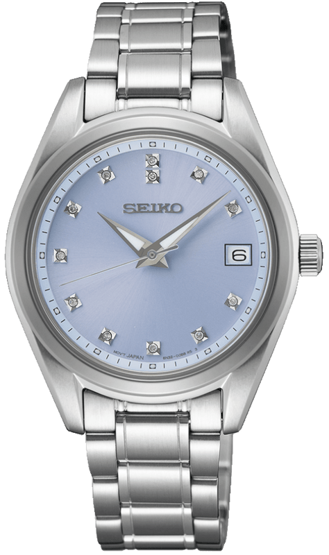 Seiko Diamond Blue Dial Silver Steel Strap Watch for Women - SUR581P1