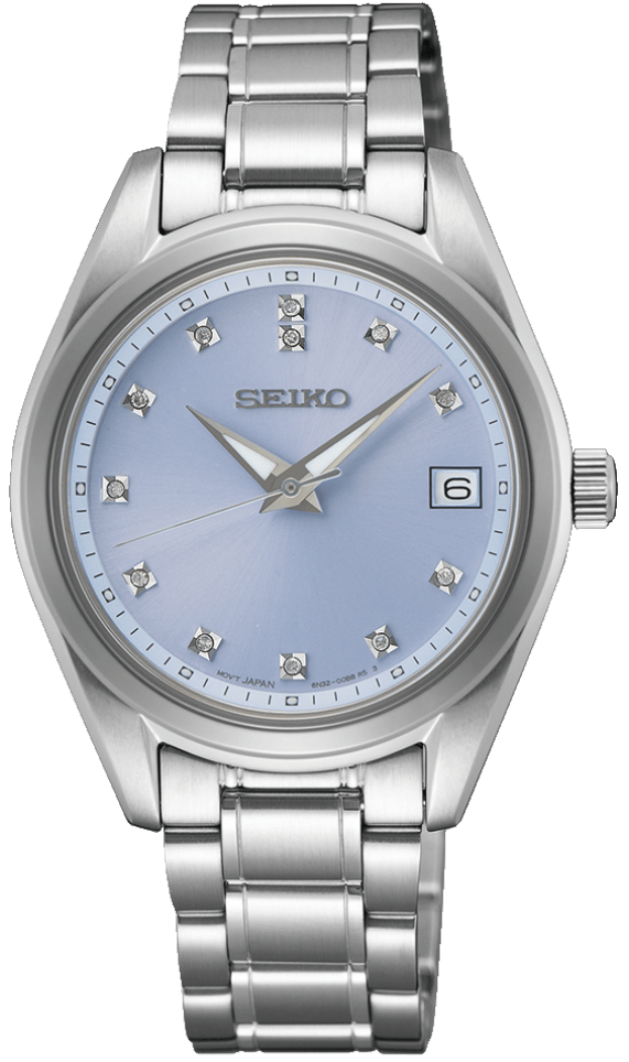 Seiko Diamond Blue Dial Silver Steel Strap Watch for Women - SUR581P1