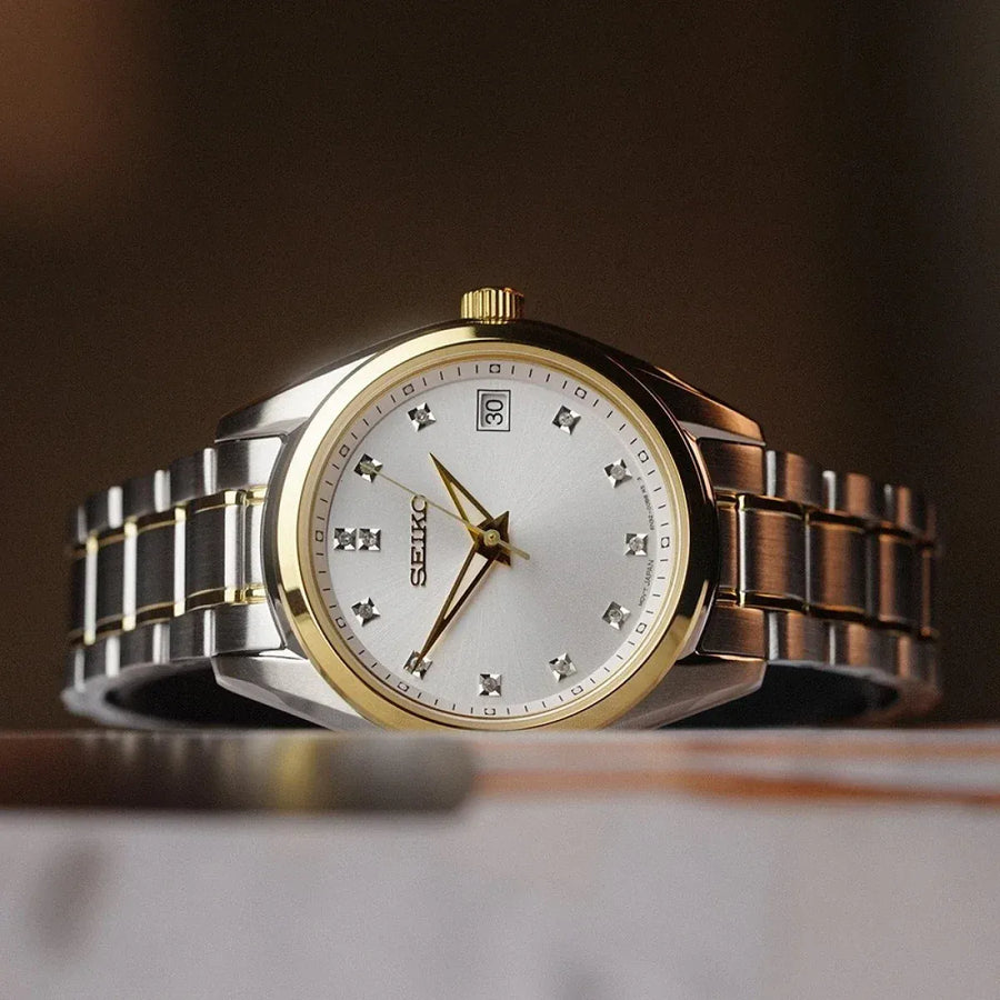 Seiko Diamond Silver Dial Two Tone Steel Strap Watch for Women - SUR582P1