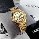 Guess Mini Sunrise Quartz Gold Dial Gold Steel Strap Watch For Women - W0448L2