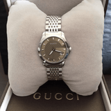 Gucci G Timeless Brown Dial Silver Steel Strap Watch For Women - YA126503