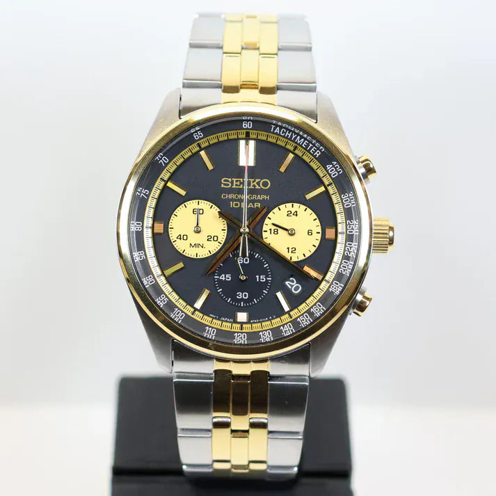 Seiko Sport Chronograph Black Dial Two Tone Steel Strap Watch for Men - SSB430P1