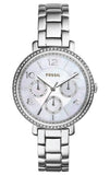 Fossil Jacqueline Multi-Function Mother of Pearl Dial Silver Steel Strap Watch for Women - ES3755