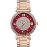 Michael Kors Caitlin Red Dial Rose Gold Stainless Steel Strap Watch for Women - MK3377