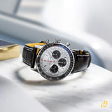 Breitling Navitimer B01 Chronograph 43 Silver Dial Black Leather Strap Watch for Men - AB0138241G1P1