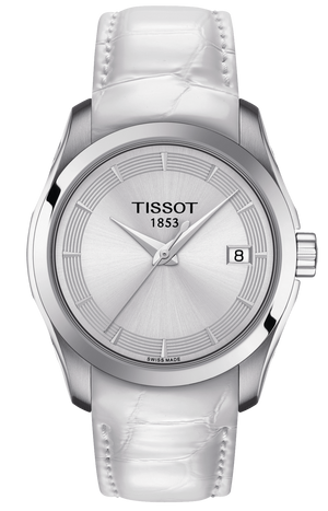 Tissot Couturier Lady Silver Dial White Leather Strap Watch For Women - T035.210.16.011.00