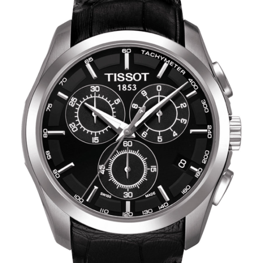 Tissot T Classic Couturier Chronograph Black Dial Black Leather Strap Watch For Men - T035.617.16.051.00