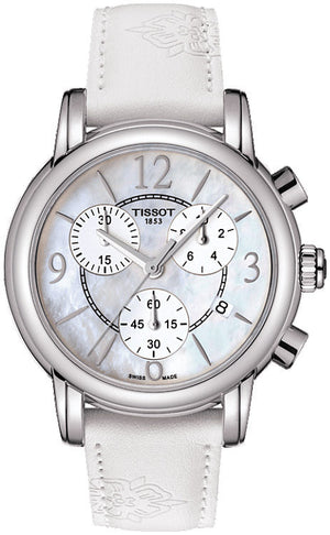 Tissot Dressport Chronograph Mother of Pearl Dial White Leather Strap Watch for Women - T050.217.17.117.00