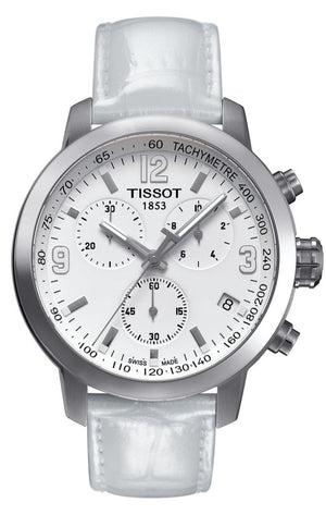 Tissot PRC 200 Chronograph White Dial White Leather Strap Watch For Men - T055.417.16.017.00