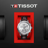 Tissot PRC 200 Chronograph Silver Dial Brown Leather Strap Watch For Men - T055.417.16.037.00