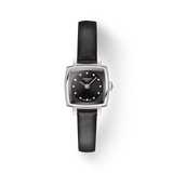 Tissot Lovely Square Quartz Diamonds Black Dial Black Leather Strap Watch For Women - T058.109.16.056.00