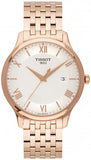 Tissot T Classic Tradition White Dial Rose Gold Steel Strap Watch For Women - T063.610.33.038.00