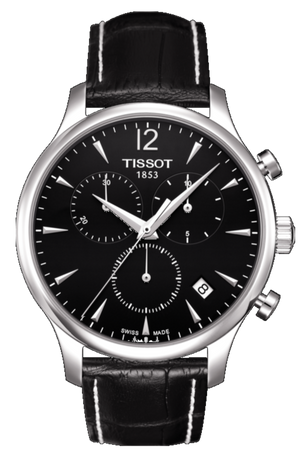 Tissot Tradition Chronograph Black Dial Black Leather Strap Watch For Men - T0636171605700