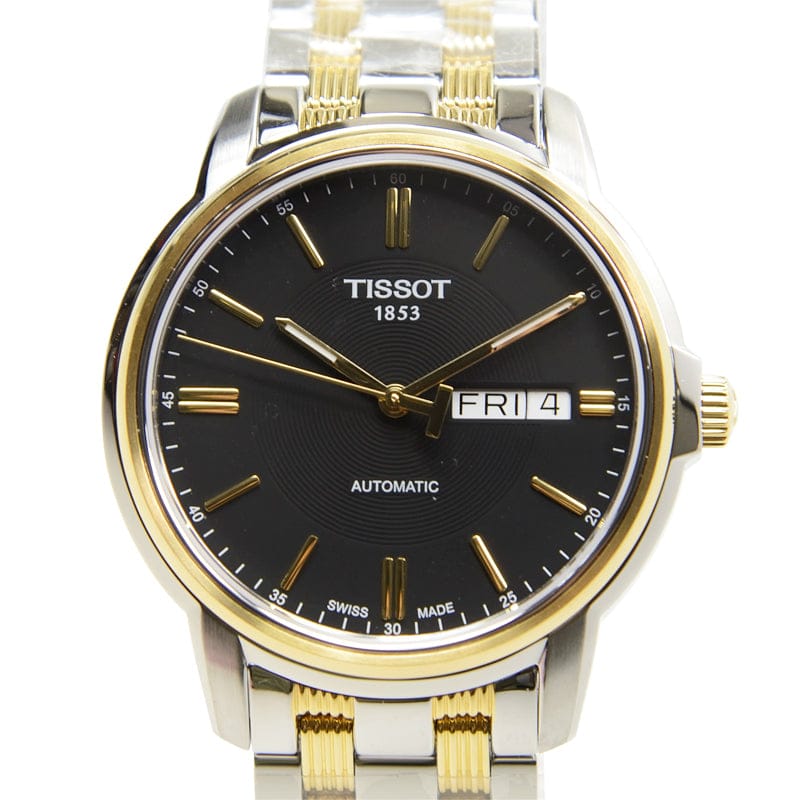 Tissot Automatics III Day Date Black Dial Two Tone Steel Strap Watch For Men - T065.430.22.051.00