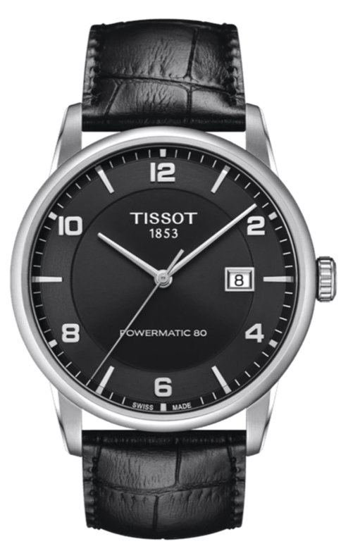 Tissot Luxury Powermatic 80 Black Dial Black Leather Strap Watch For Men - T086.407.16.057.00