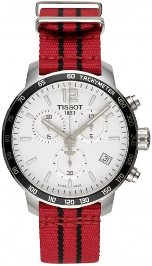 Tissot Quickster Chronograph NBA Chicago Bulls White Dial Red NATO Strap Watch For Men - T095.417.17.037.04