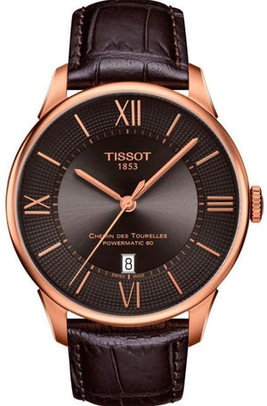 Tissot Chemin des Tourelles Automatic Brown Dial Brown Leather Strap Watch for Men - T099.407.36.448.00