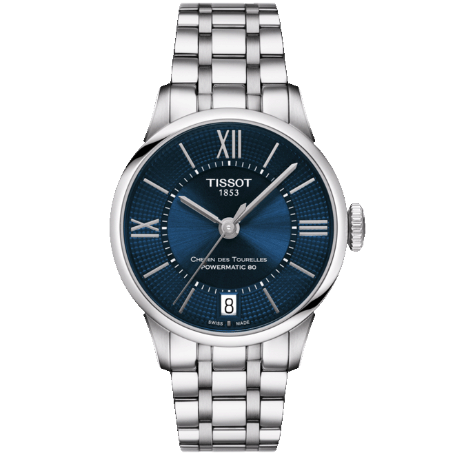 Tissot Chemin Des Tourelles Powermatic 80 Lady Blue Dial Silver Steel Strap Watch For Women - T099.207.11.048.00