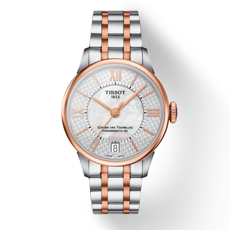 Tissot Chemin Des Tourelles Powermatic 80 Helvetic Price Lady Silver Dial Two Tone Steel Strap Watch For Women - T099.207.22.118.01