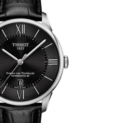 Tissot Chemin Des Tourelles Powermatic 80 Black Dial Black Leather Strap Watch For Men - T099.407.16.058.00