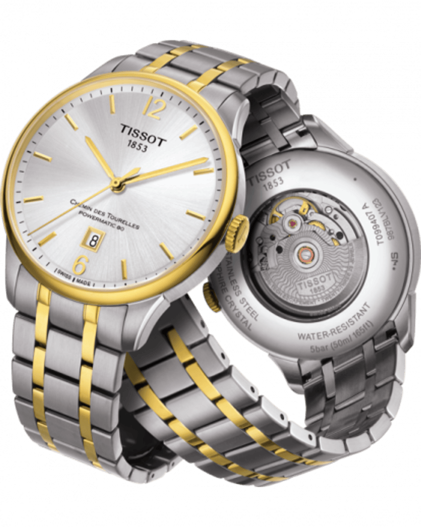 Tissot Chemin Des Tourelles Powermatic 80 Silver Dial Two Tone Steel Strap Watch For Men - T099.407.22.037.00