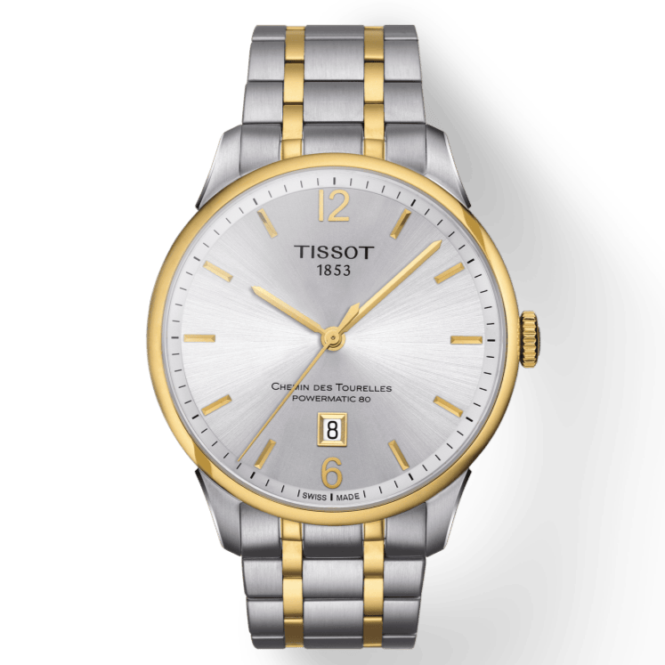 Tissot Chemin Des Tourelles Powermatic 80 Silver Dial Two Tone Steel Strap Watch For Men - T099.407.22.037.00