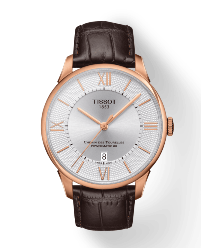 Tissot Chemin Des Tourelles Powermatic 80 Silver Dial Brown Leather Strap Watch For Men - T099.407.36.038.00